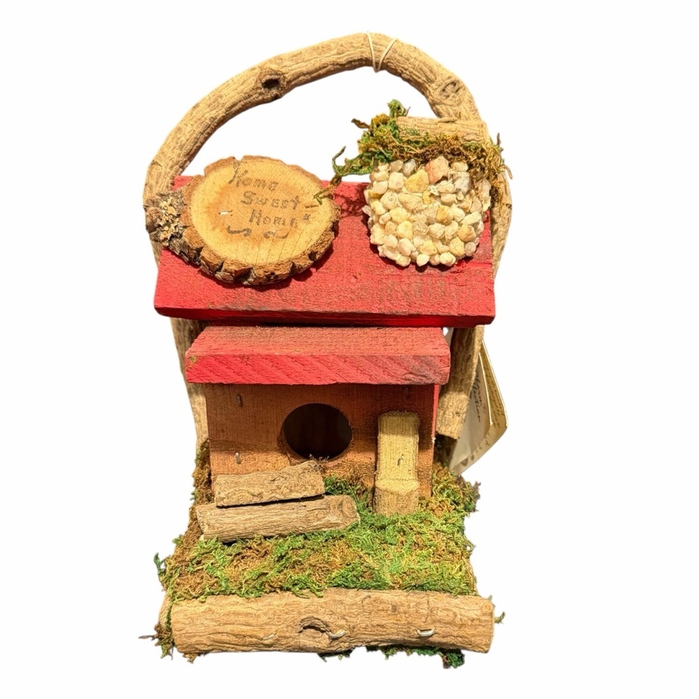 Handcrafted Rustic Birdhouse Home Sweet Home Country Charm Collection Wood Moss